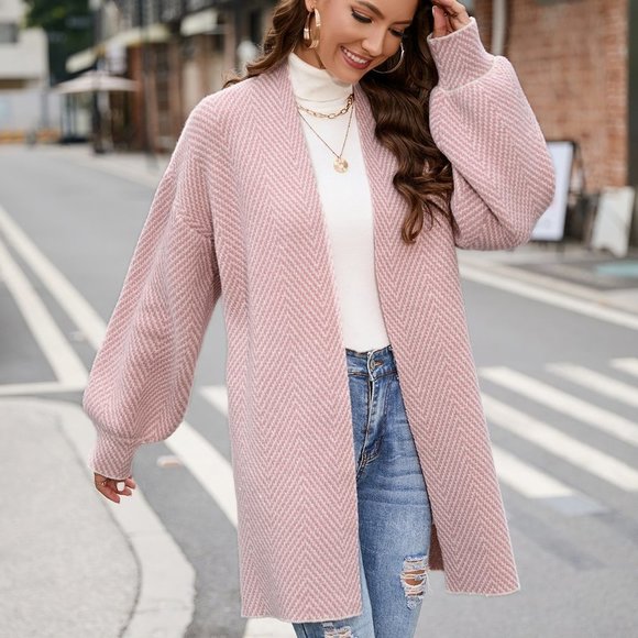 Preppy Casual Womens Lantern Sleeve Drop Shoulder Duster Cardigan - Picture 4 of 5